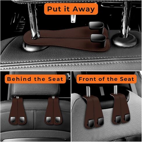 Car Purse Hook,Multifunctional Car Seat Back Storage Hook,Headrest Hooks for Car & Purse Hook for Car,Easy to Install and Remove,Suitable for Most Car Seats(Black Leather) in Saudi Arabia