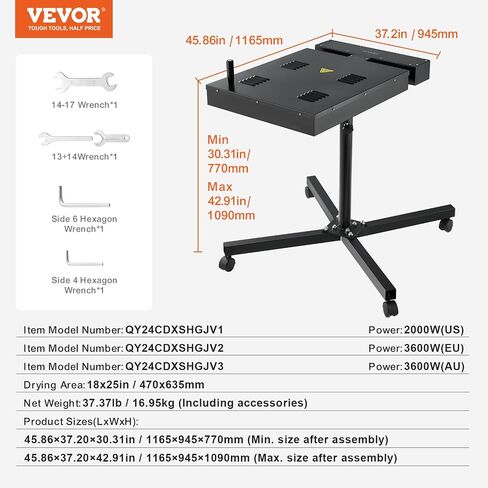 VEVOR Pro Flash Dryer 18x25 inch, Upgrade 2000W Electrical Control Box Flash Dryer for Screen Printing Machine with Height Adjustable Stand, 360° Rotation, X-Shaped Base, Steel T-Shirt Curing Machine in Saudi Arabia