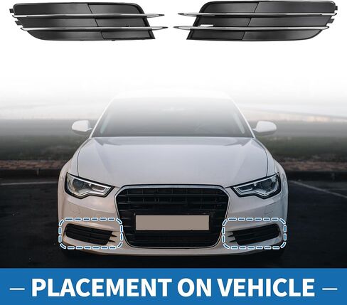 Fog Light Grill No.4G0807681/4G0807682 20.67"x4.92" Front Lower Bumper Fog Light Cover Inserts for Audi A6 2012-2015 ABS Black Silver Tone in Saudi Arabia