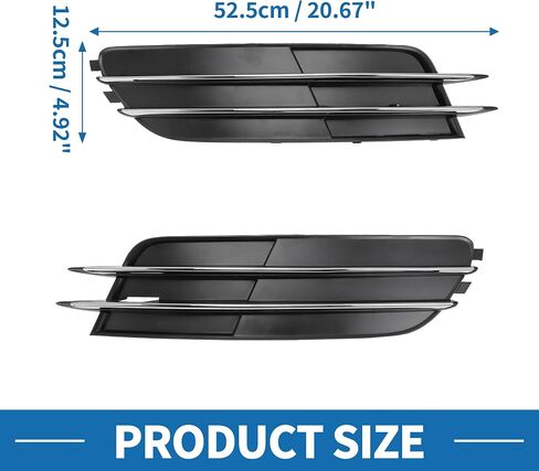 Fog Light Grill No.4G0807681/4G0807682 20.67"x4.92" Front Lower Bumper Fog Light Cover Inserts for Audi A6 2012-2015 ABS Black Silver Tone in Saudi Arabia
