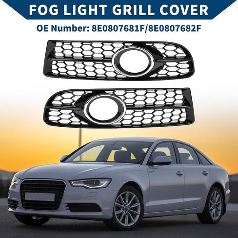 No.8E0807681F/8E0807682F Fog Light Grill for Audi A4 B7 S4 2005-2008 Front Left Right Front Lower Bumper Fog Light Cover Inserts ABS 1 Pair Black Silver Tone in Saudi Arabia