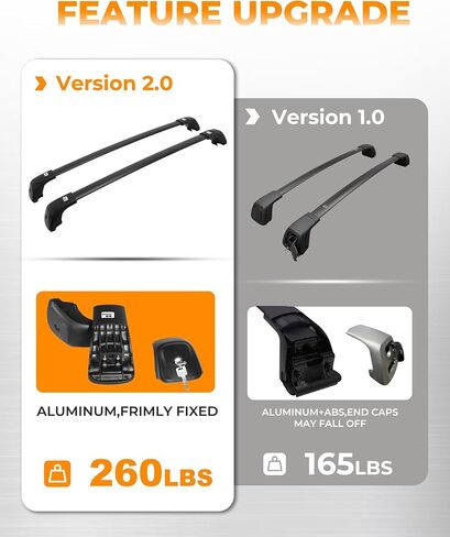 قضبان متقاطعة لرف السقف بوزن 260 رطل من Snailfly تناسب Ford Edge 2015-2024 مع قضبان جانبية قابلة للتعديل وقابلة للقفل باللون الأسود in Kuwait