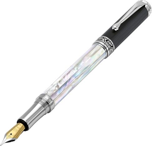 Xezo Maestro Handmade Fountain Pen, Fine Nib. Iridescent Oceanic Origin White Mother of Pearl with Diamond-Like Carbon PVD. Serialized, No Two Pens Alike in Kuwait