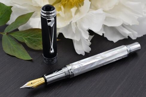 Xezo Maestro Handmade Fountain Pen, Fine Nib. Iridescent Oceanic Origin White Mother of Pearl with Diamond-Like Carbon PVD. Serialized, No Two Pens Alike in Kuwait