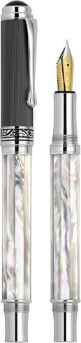 Xezo Maestro Handmade Fountain Pen, Fine Nib. Iridescent Oceanic Origin White Mother of Pearl with Diamond-Like Carbon PVD. Serialized, No Two Pens Alike in Kuwait
