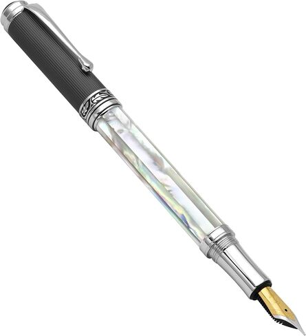 Xezo Maestro Handmade Fountain Pen, Fine Nib. Iridescent Oceanic Origin White Mother of Pearl with Diamond-Like Carbon PVD. Serialized, No Two Pens Alike in Kuwait