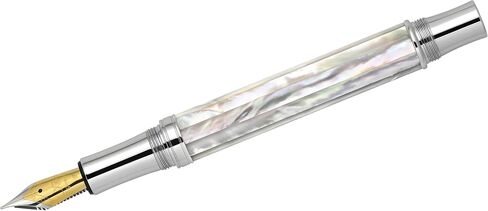 Xezo Maestro Handmade Fountain Pen, Fine Nib. Iridescent Oceanic Origin White Mother of Pearl with Diamond-Like Carbon PVD. Serialized, No Two Pens Alike in Kuwait