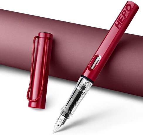 Fountain Pen with Ink Refill Converter in Elegant Acrylic Box, Smooth Writing, Pretty Gifts for Men Women - Extra Fine (0.38) - Red in Saudi Arabia