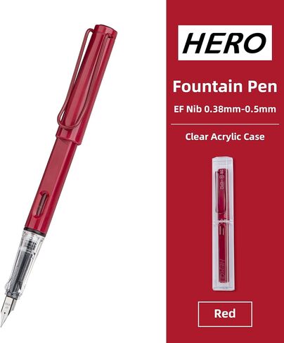 Fountain Pen with Ink Refill Converter in Elegant Acrylic Box, Smooth Writing, Pretty Gifts for Men Women - Extra Fine (0.38) - Red in Saudi Arabia