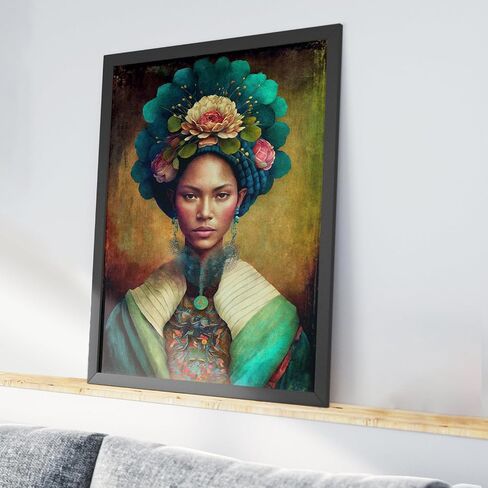 ملصق ورق الأرز للمرأة الهندية، 11.5 × 16 بوصة - 1 ملصق فني فريد من نوعه من ورق التوت المطبوع، صورة 36 ​​جرامًا للمتر المربع من الألياف المرئية لحرف تجديد أثاث ديكوباج. in Saudi Arabia