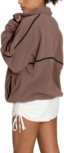 LASLULU Womens Half Zip Pullover Sweatshirt Sherpa Fleece Jacket Oversized Sweatshirts Warm Fuzzy Sweaters Pockets in Kuwait