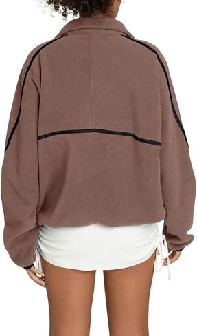 LASLULU Womens Half Zip Pullover Sweatshirt Sherpa Fleece Jacket Oversized Sweatshirts Warm Fuzzy Sweaters Pockets in Kuwait