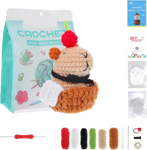 مجموعة الكروشيه WSICSE للمبتدئين، مجموعة أدوات الحياكة الحيوانية مع دروس فيديو خطوة بخطوة، مجموعة كابيبارا الكروشيه للمبتدئين للبالغين والأطفال in Kuwait