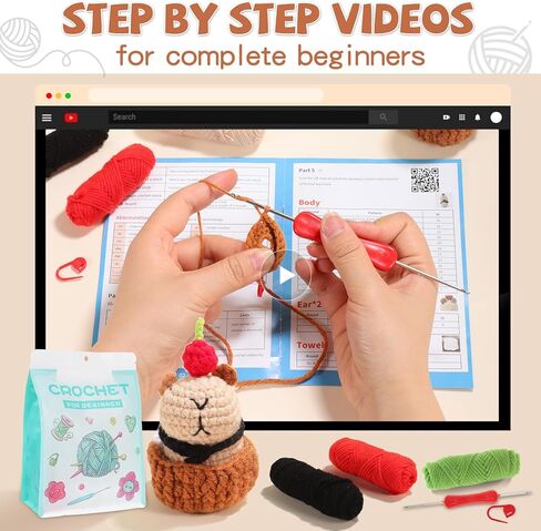 مجموعة الكروشيه WSICSE للمبتدئين، مجموعة أدوات الحياكة الحيوانية مع دروس فيديو خطوة بخطوة، مجموعة كابيبارا الكروشيه للمبتدئين للبالغين والأطفال in Kuwait
