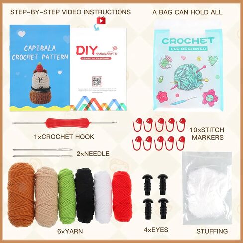 مجموعة الكروشيه WSICSE للمبتدئين، مجموعة أدوات الحياكة الحيوانية مع دروس فيديو خطوة بخطوة، مجموعة كابيبارا الكروشيه للمبتدئين للبالغين والأطفال in Kuwait