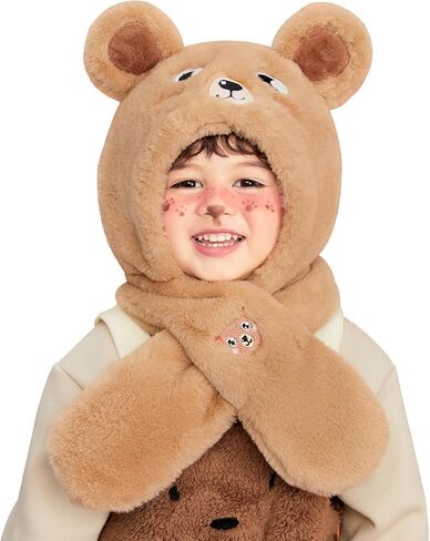 Winter Fuzzy Hat for Kids Cartoon Hooded Scarf Toddler Boys and Girls in Saudi Arabia