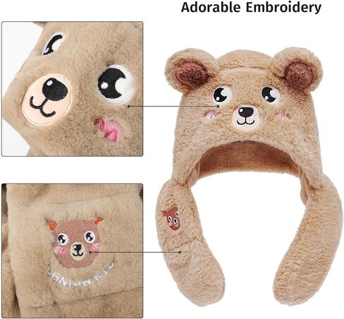 Winter Fuzzy Hat for Kids Cartoon Hooded Scarf Toddler Boys and Girls in Saudi Arabia