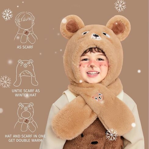 Winter Fuzzy Hat for Kids Cartoon Hooded Scarf Toddler Boys and Girls in Saudi Arabia