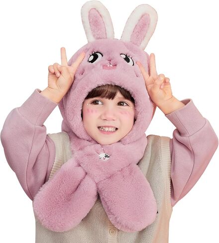 Winter Fuzzy Hat for Kids Cartoon Hooded Scarf Toddler Boys and Girls in Saudi Arabia