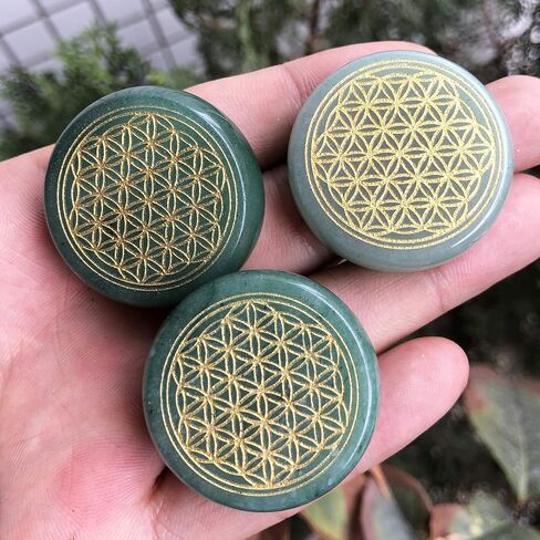 35mm Flower of Life Palm Stone, Carving Flat Round Gemstone Orgone Energy Pocket Stones Healing Crystal in Saudi Arabia