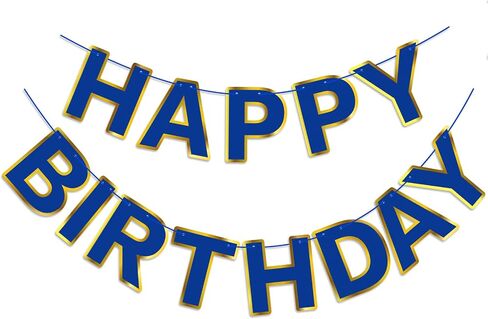 Navy Blue Happy Birthday Banner Sign, Golden Border Happy Birthday Bunting Banner Flag Garland for Kids Boys Baby Birthday Party Decorations Supplies in Kuwait