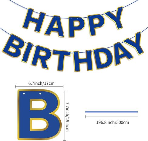 Navy Blue Happy Birthday Banner Sign, Golden Border Happy Birthday Bunting Banner Flag Garland for Kids Boys Baby Birthday Party Decorations Supplies in Kuwait