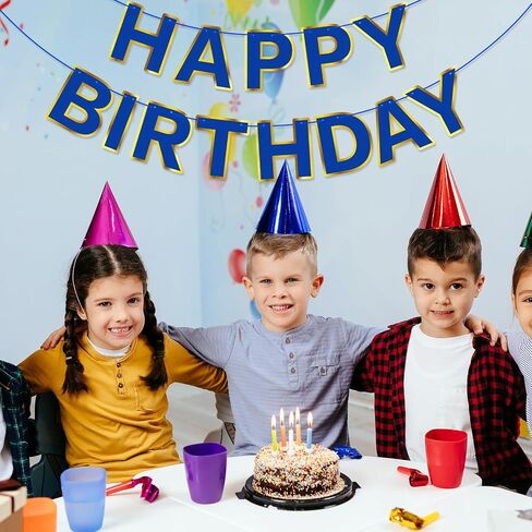 Navy Blue Happy Birthday Banner Sign, Golden Border Happy Birthday Bunting Banner Flag Garland for Kids Boys Baby Birthday Party Decorations Supplies in Kuwait
