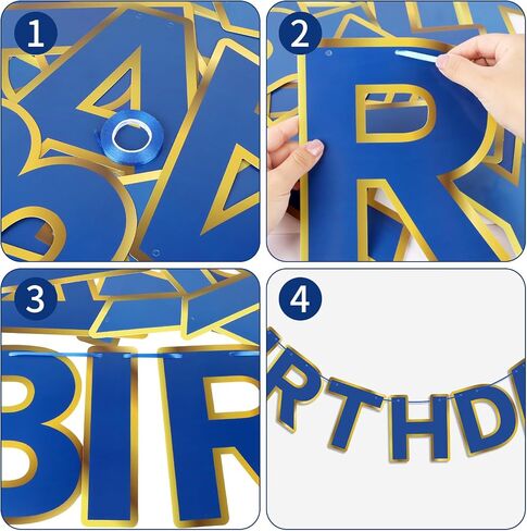 Navy Blue Happy Birthday Banner Sign, Golden Border Happy Birthday Bunting Banner Flag Garland for Kids Boys Baby Birthday Party Decorations Supplies in Kuwait