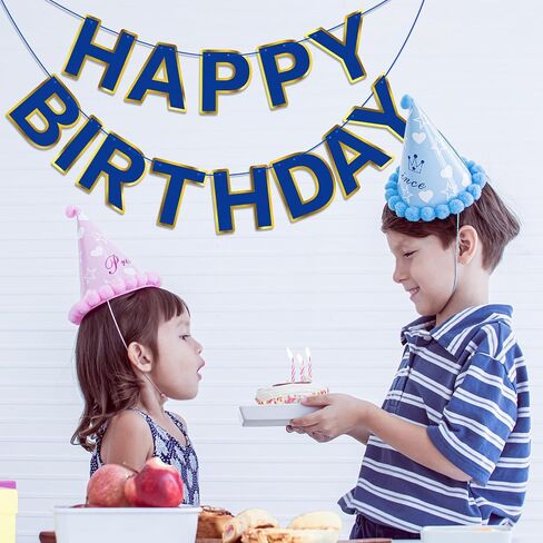 Navy Blue Happy Birthday Banner Sign, Golden Border Happy Birthday Bunting Banner Flag Garland for Kids Boys Baby Birthday Party Decorations Supplies in Kuwait