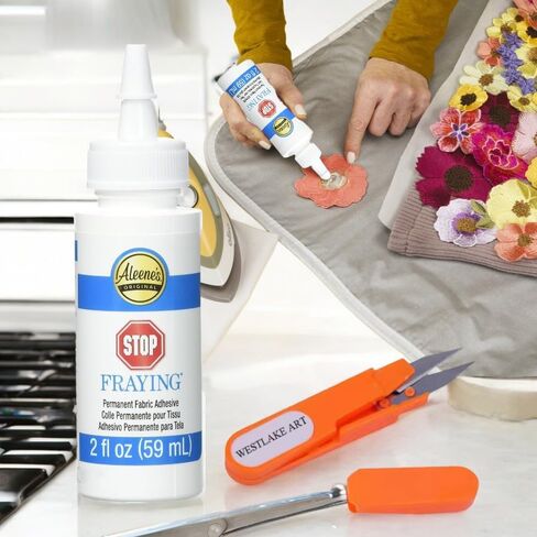 Fabric Glue Permanent Stop-Fraying Solution 2 Floz - Bundle With Embroidery Scissors - Anti Fray Glue, Flexible, Ideal For Cotton, Denim, Synthetics - [Pack Of 1] in Saudi Arabia