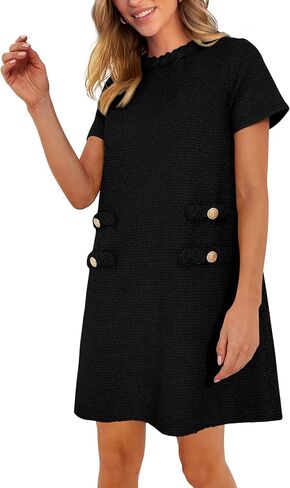 PRETTYGARDEN Women's Summer Tweed Short Dress Crewneck Short Sleeve A Line Mini Casual Elegant Cute Party Vintage Dresses in Saudi Arabia