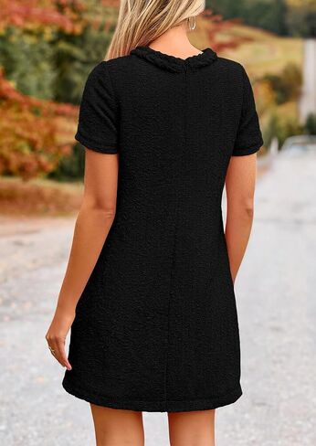 PRETTYGARDEN Women's Summer Tweed Short Dress Crewneck Short Sleeve A Line Mini Casual Elegant Cute Party Vintage Dresses in Saudi Arabia