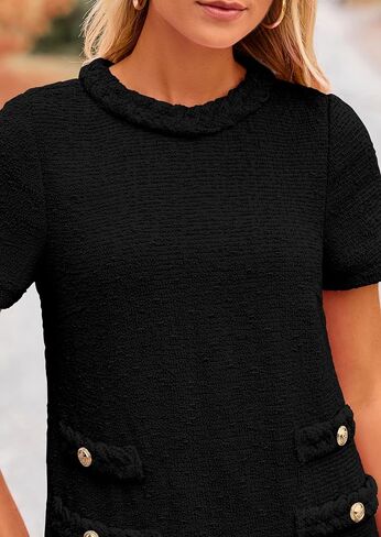 PRETTYGARDEN Women's Summer Tweed Short Dress Crewneck Short Sleeve A Line Mini Casual Elegant Cute Party Vintage Dresses in Saudi Arabia