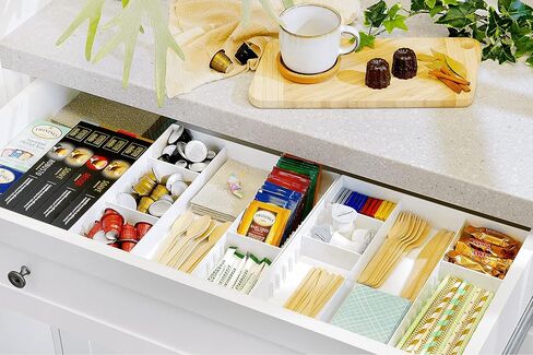 CAXXA 3 Slot Drawer Organizer with 4 Adjustable Dividers - 7 Compartments Junk Drawer Storage for Makeup & Vanity, Office Desk Supplies and Accessories, BLACK (2 pack) in Saudi Arabia