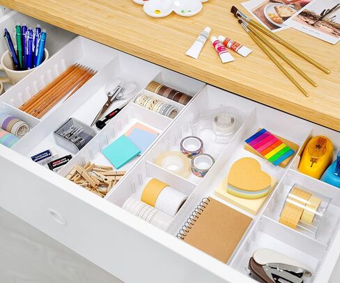 CAXXA 3 Slot Drawer Organizer with 4 Adjustable Dividers - 7 Compartments Junk Drawer Storage for Makeup & Vanity, Office Desk Supplies and Accessories, BLACK (2 pack) in Saudi Arabia