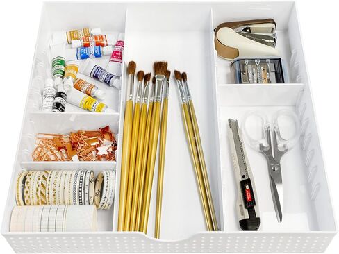 CAXXA 3 Slot Drawer Organizer with 4 Adjustable Dividers - 7 Compartments Junk Drawer Storage for Makeup & Vanity, Office Desk Supplies and Accessories, BLACK (2 pack) in Saudi Arabia