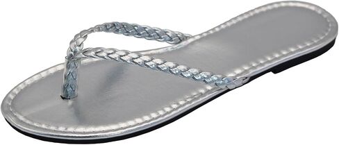 Women's Leather Flip Flops, Woven Strap PU Leather Flat Sandals Slip On Slippers Casual Beach Thongs Slides Shoes in Saudi Arabia