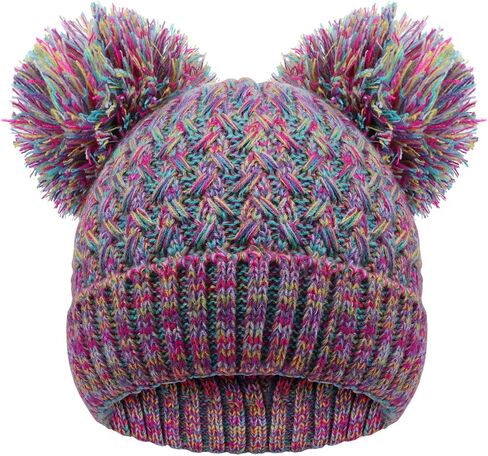 Kids Winter Hat Warm Knitted Beanies with Double Pom Pom Thick Ski Cap for Boys Girls 7-12 Years in Saudi Arabia