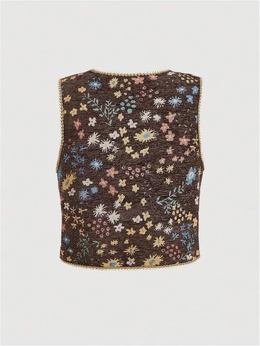 GORGLITTER Women's Plus Size Crochet Embroidered Vest Tie Front Vintage Floral Sleeveless Boho Vest Tops in Saudi Arabia