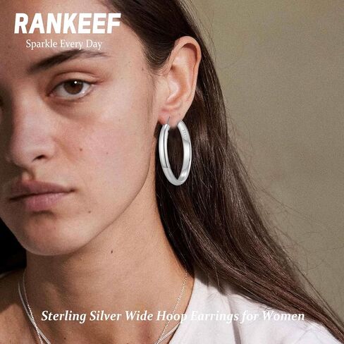 RANKEEF 5MM أقراط هوب واسعة للنساء أقراط الذهب هوب هيبوالرجينيك كبيرة أقراط الفضة الاسترليني الأطواق خفيفة الوزن الذهب والفضة الأطواق أقراط للنساء (40/50/60/70 مم) in Saudi Arabia