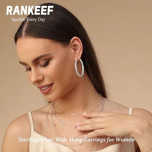 RANKEEF 5MM أقراط هوب واسعة للنساء أقراط الذهب هوب هيبوالرجينيك كبيرة أقراط الفضة الاسترليني الأطواق خفيفة الوزن الذهب والفضة الأطواق أقراط للنساء (40/50/60/70 مم) in Saudi Arabia