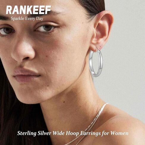 RANKEEF 5MM أقراط هوب واسعة للنساء أقراط الذهب هوب هيبوالرجينيك كبيرة أقراط الفضة الاسترليني الأطواق خفيفة الوزن الذهب والفضة الأطواق أقراط للنساء (40/50/60/70 مم) in Saudi Arabia
