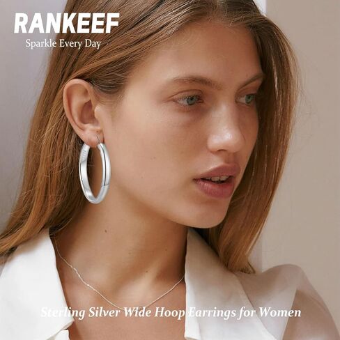 RANKEEF 5MM أقراط هوب واسعة للنساء أقراط الذهب هوب هيبوالرجينيك كبيرة أقراط الفضة الاسترليني الأطواق خفيفة الوزن الذهب والفضة الأطواق أقراط للنساء (40/50/60/70 مم) in Saudi Arabia