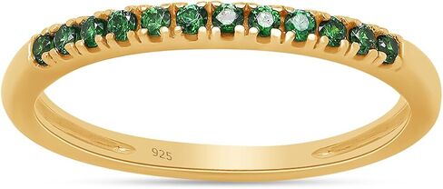 AFFY Round Cut Simulated Green Emerald Stackable Anniversary Wedding Band Ring In 14K Gold Plated 925 Sterling Silver Ring For Women in Kuwait
