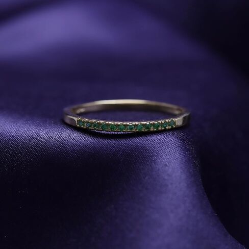 AFFY Round Cut Simulated Green Emerald Stackable Anniversary Wedding Band Ring In 14K Gold Plated 925 Sterling Silver Ring For Women in Kuwait