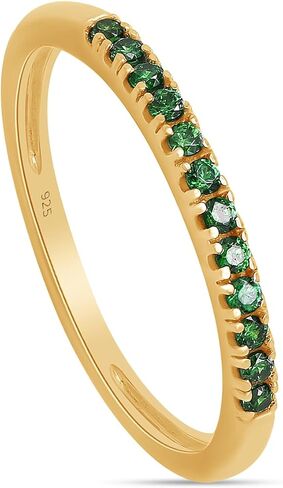 AFFY Round Cut Simulated Green Emerald Stackable Anniversary Wedding Band Ring In 14K Gold Plated 925 Sterling Silver Ring For Women in Kuwait