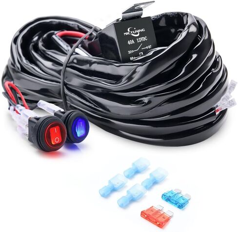 MICTUNING 2-Circuit 180W LED Light Bar Wiring Harring Kit مع الصمامات 40Amp Relay، مفاتيح مزدوجة مقاومة للماء، أحمر أزرق in Kuwait
