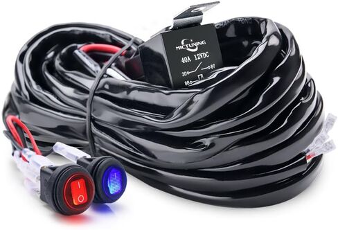 MICTUNING 2-Circuit 180W LED Light Bar Wiring Harring Kit مع الصمامات 40Amp Relay، مفاتيح مزدوجة مقاومة للماء، أحمر أزرق in Kuwait