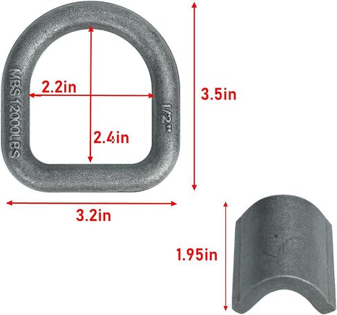 1/2" 12000LBS Heavy Duty Weld-On Forged D Ring with Welding Clips for Securing ATVs, UTVs, Riding Mowers, and Other Heavy Cargo.(12 Pack) in Saudi Arabia