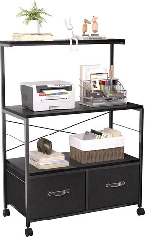 خزانة ملفات جانبية متنقلة من VECELO مع 3 أرفف تخزين مفتوحة، مثالية للمجلدات بحجم الحروف، مع عجلات قابلة للقفل، إطار فولاذي قوي، مثالية للمكتب، بني، أسود in Kuwait